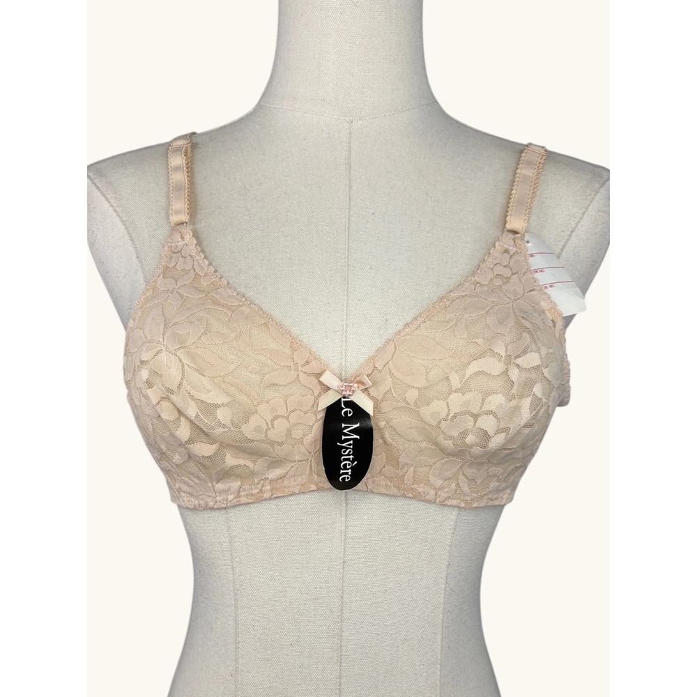 Le Mystere Floral Lace Unlined Underwire Bra Beige Nude Adjustable Straps NEW